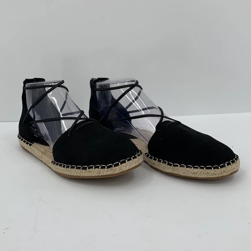 Eileen Fisher Lace-up Espadrille Shoe black suede criss cross straps flat new 7